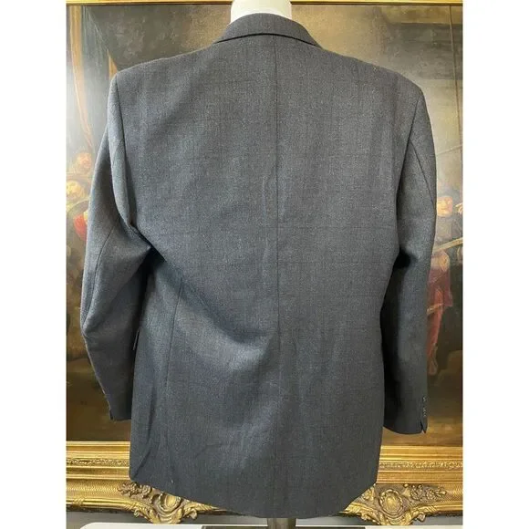 VTG Stafford 42L Wool Cashmere Herringbone Dark Gray Windowpane 3Btn Sport‎ Coat